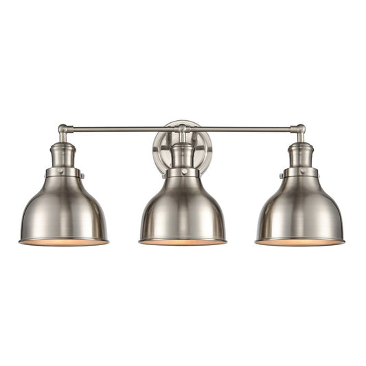 Atlas Lighting Haralson 24in 3-Light Vanity Light | Transitional Satin Nickel and Nickel Metal Shade | Bathroom Vanity | Model WL11318-NK