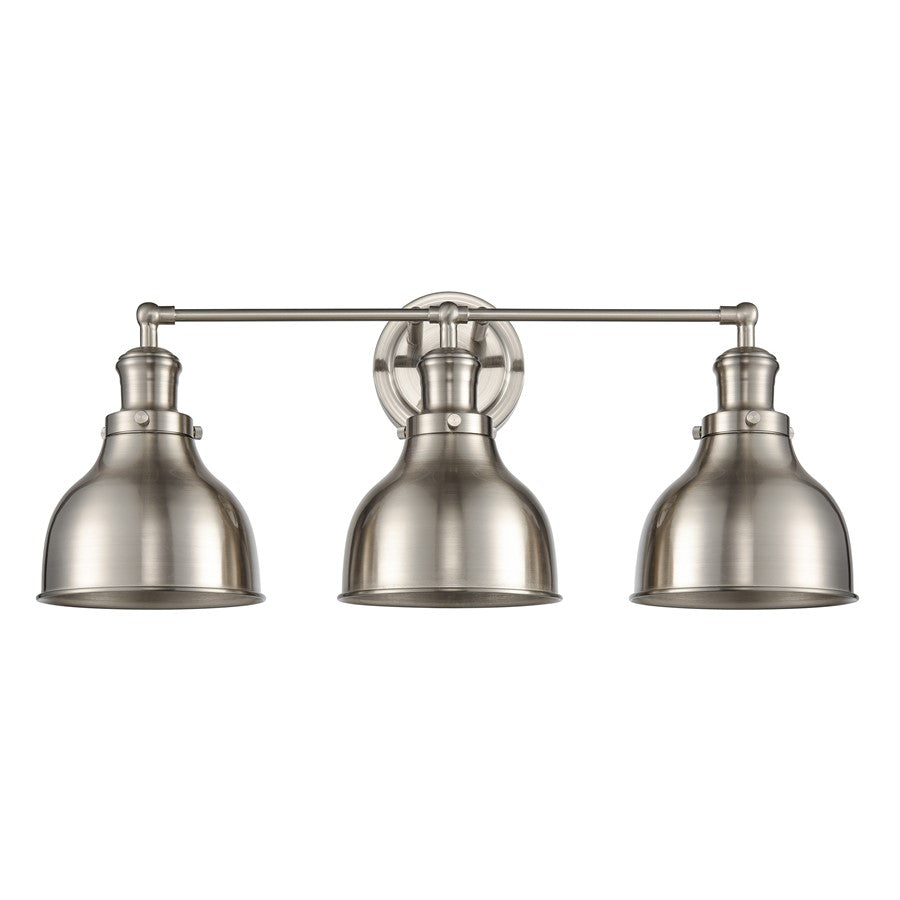 Atlas Lighting Haralson 24in 3-Light Vanity Light | Transitional Satin Nickel and Nickel Metal Shade | Bathroom Vanity | Model WL11318-NK