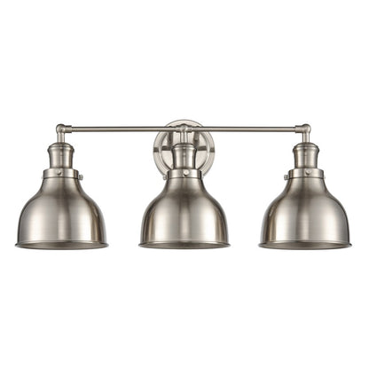 Atlas Lighting Haralson 24in 3-Light Vanity Light | Transitional Satin Nickel and Nickel Metal Shade | Bathroom Vanity | Model WL11318-NK