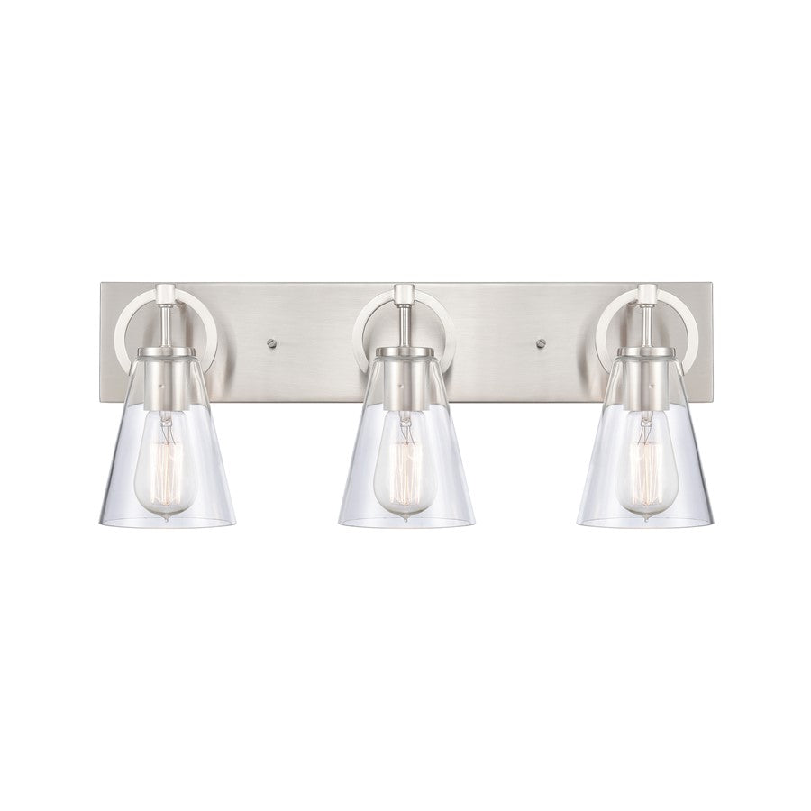 Atlas Lighting Harnell 23in 3-Light Vanity Light | Modern Brushed Nickel and Clear Glass | Bathroom Vanity | 23 x 6.5 x 9 in | Model WL11321-NK