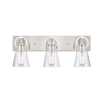 Atlas Lighting Harnell 23in 3-Light Vanity Light | Modern Brushed Nickel and Clear Glass | Bathroom Vanity | 23 x 6.5 x 9 in | Model WL11321-NK