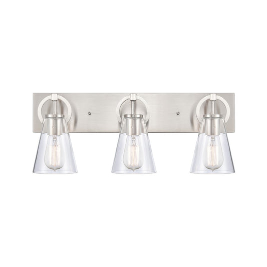 Atlas Lighting Harnell 23in 3-Light Vanity Light | Modern Brushed Nickel and Clear Glass | Bathroom Vanity | 23 x 6.5 x 9 in | Model WL11321-NK