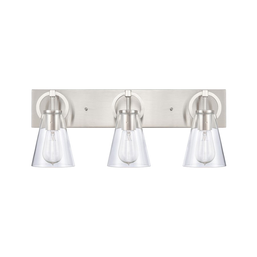 Atlas Lighting Harnell 23in 3-Light Vanity Light | Modern Brushed Nickel and Clear Glass | Bathroom Vanity | 23 x 6.5 x 9 in | Model WL11321-NK
