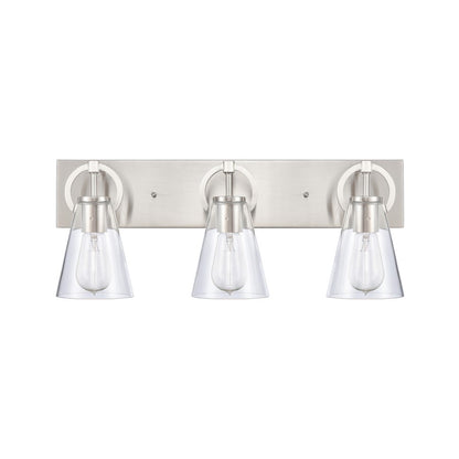 Atlas Lighting Harnell 23in 3-Light Vanity Light | Modern Brushed Nickel and Clear Glass | Bathroom Vanity | 23 x 6.5 x 9 in | Model WL11321-NK