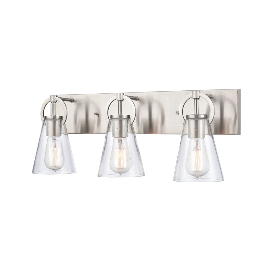 Atlas Lighting Harnell 23in 3-Light Vanity Light | Modern Brushed Nickel and Clear Glass | Bathroom Vanity | 23 x 6.5 x 9 in | Model WL11321-NK