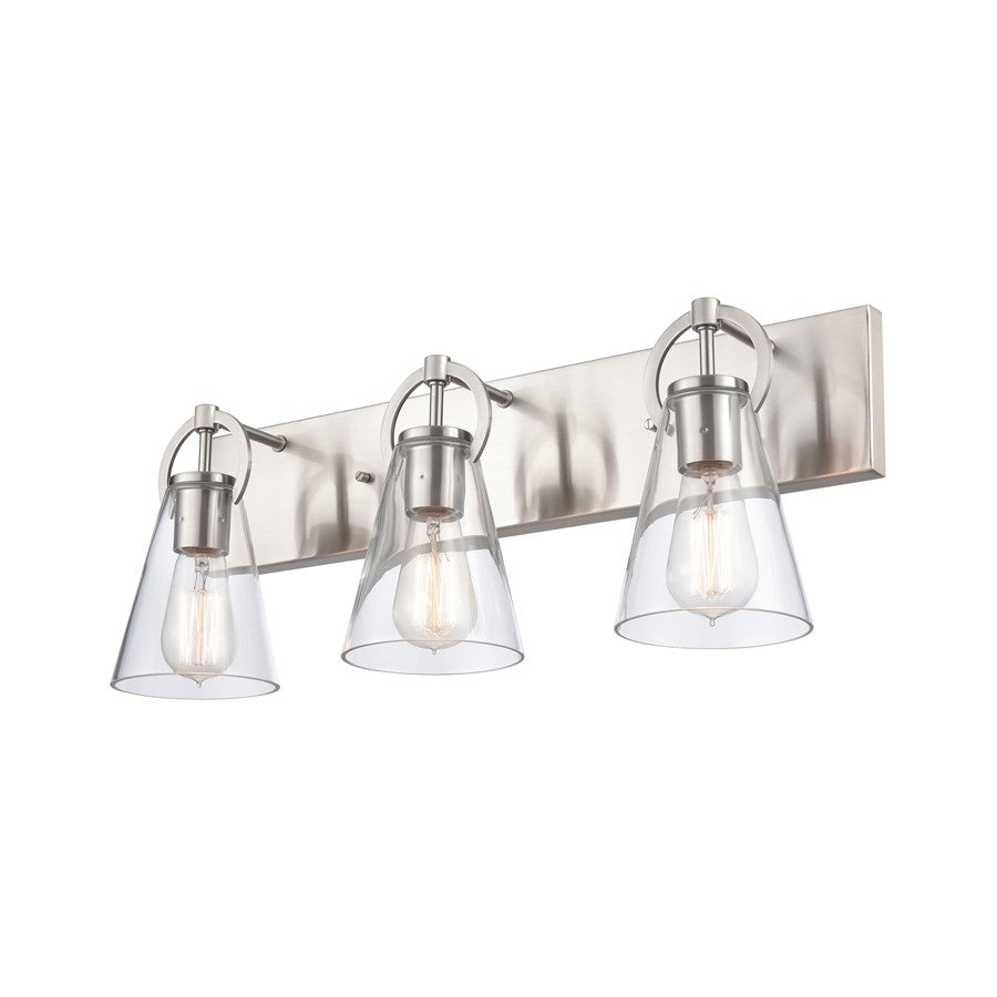 Atlas Lighting Harnell 23in 3-Light Vanity Light | Modern Brushed Nickel and Clear Glass | Bathroom Vanity | 23 x 6.5 x 9 in | Model WL11321-NK