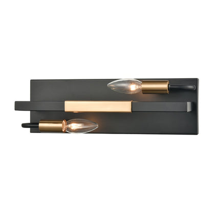 Atlas Lighting Heathrow 15in 2-Light Vanity Light | Transitional Matte Black and Satin Brass | Bathroom Vanity | 15 x 5 x 5 in | Model WL11324-BK