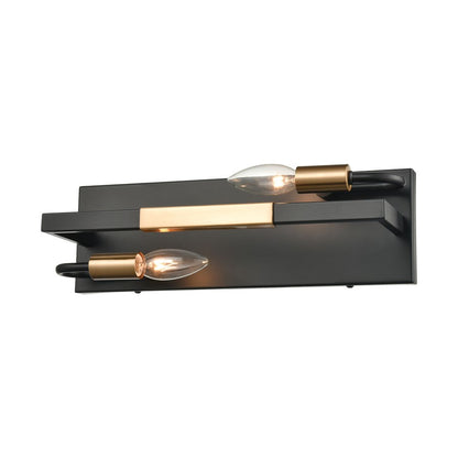 Atlas Lighting Heathrow 15in 2-Light Vanity Light | Transitional Matte Black and Satin Brass | Bathroom Vanity | 15 x 5 x 5 in | Model WL11324-BK