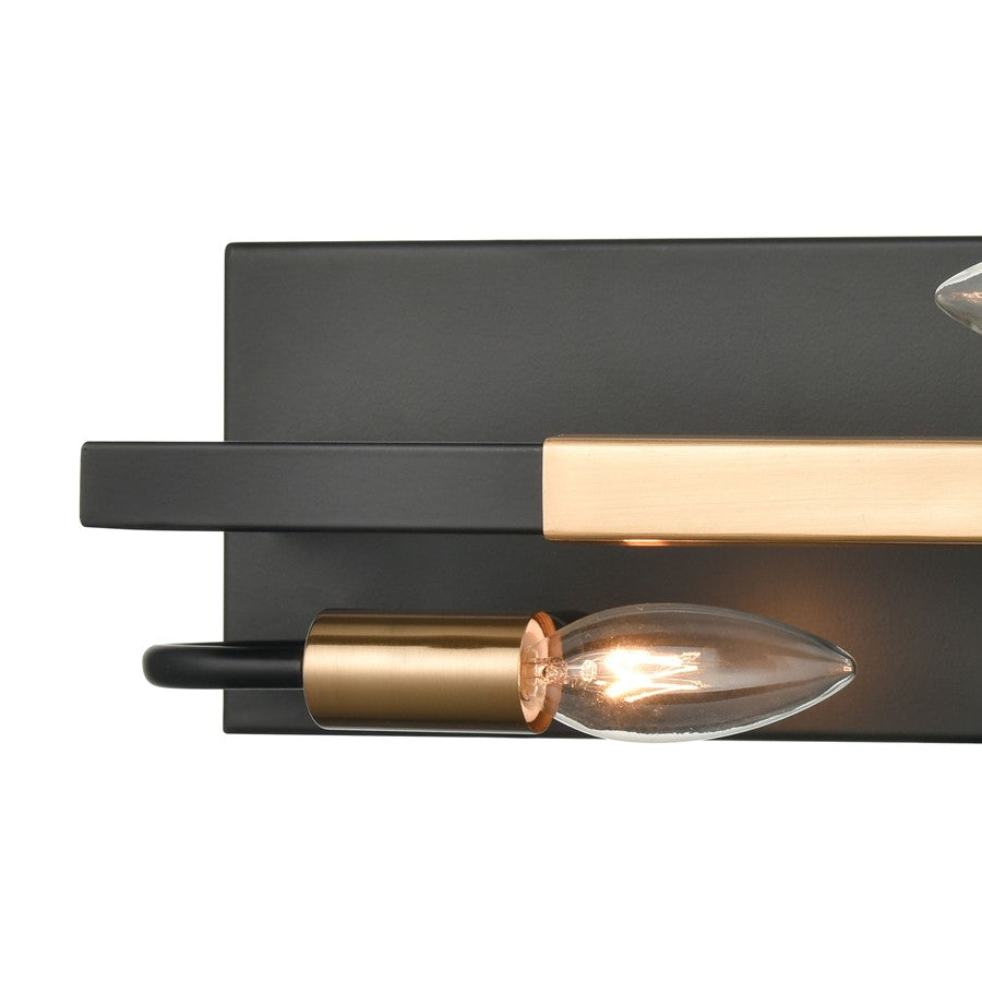 Atlas Lighting Heathrow 15in 2-Light Vanity Light | Transitional Matte Black and Satin Brass | Bathroom Vanity | 15 x 5 x 5 in | Model WL11324-BK