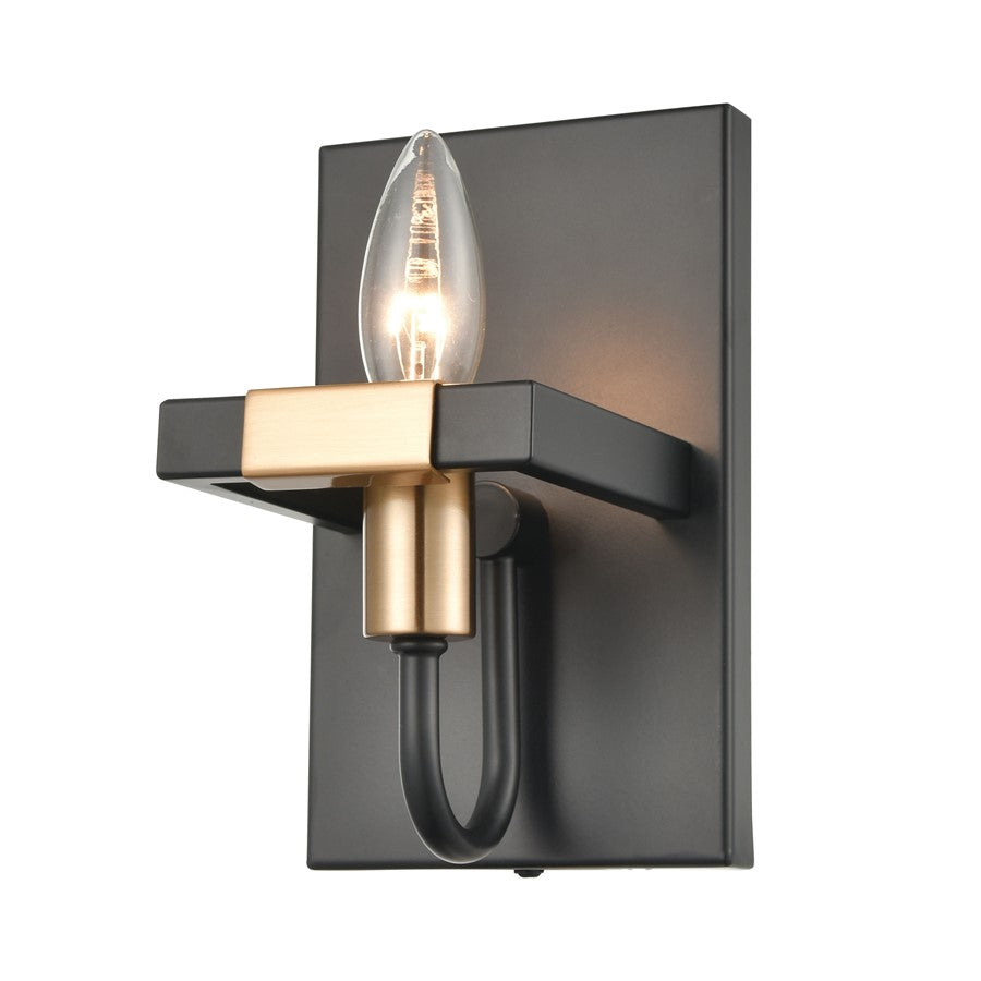 Atlas Lighting Heathrow 8in 1-Light Wall Sconce | Transitional Matte Black and Satin Brass | Bathroom & Hallway | 5 x 5 x 8 in | Model WL11325-BK
