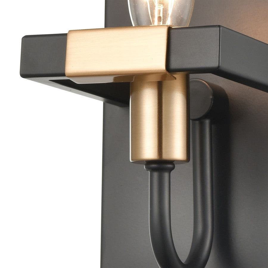 Atlas Lighting Heathrow 8in 1-Light Wall Sconce | Transitional Matte Black and Satin Brass | Bathroom & Hallway | 5 x 5 x 8 in | Model WL11325-BK