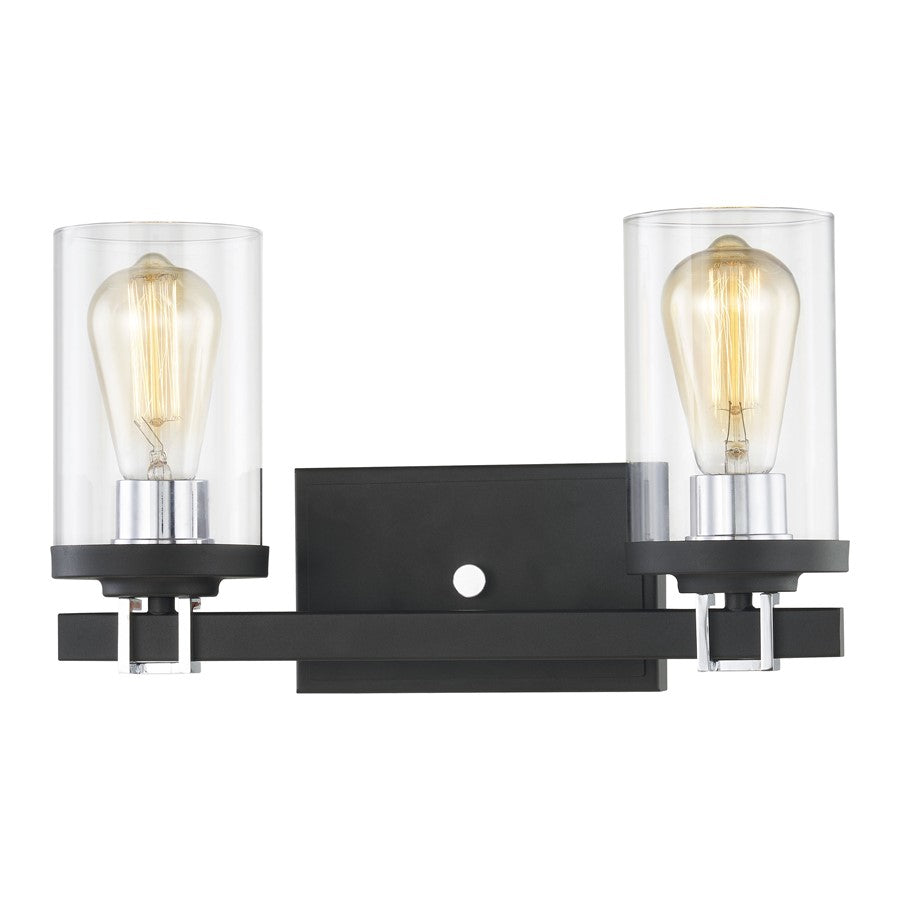 Atlas Lighting Holdfast 15in 2-Light Vanity Light | Transitional Charcoal and Polished Chrome with Clear Glass | Bathroom Vanity | Model WL11326-BK