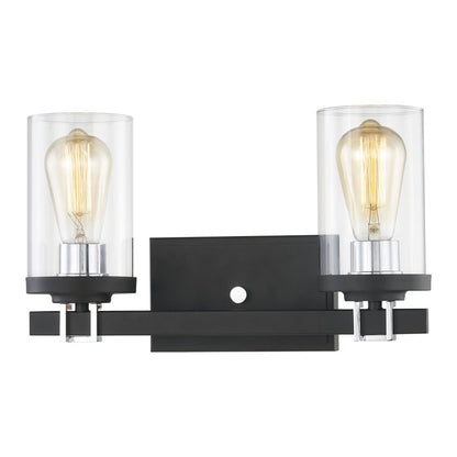 Atlas Lighting Holdfast 15in 2-Light Vanity Light | Transitional Charcoal and Polished Chrome with Clear Glass | Bathroom Vanity | Model WL11326-BK