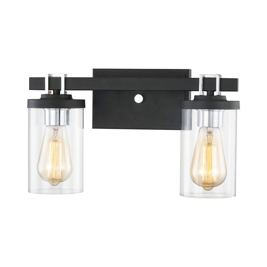 Atlas Lighting Holdfast 15in 2-Light Vanity Light | Transitional Charcoal and Polished Chrome with Clear Glass | Bathroom Vanity | Model WL11326-BK
