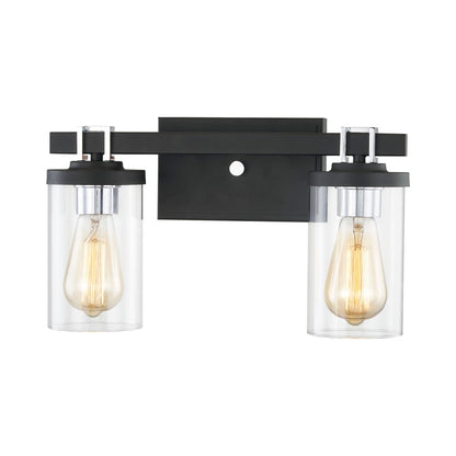 Atlas Lighting Holdfast 15in 2-Light Vanity Light | Transitional Charcoal and Polished Chrome with Clear Glass | Bathroom Vanity | Model WL11326-BK