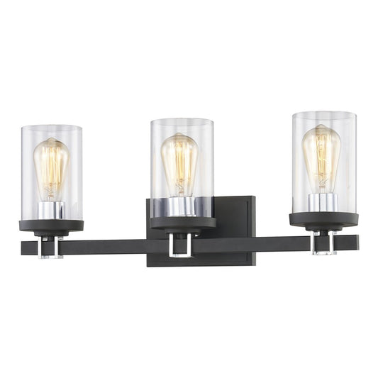 Atlas Lighting Holdfast 22in 3-Light Vanity Light | Transitional Charcoal and Polished Chrome with Clear Glass | Bathroom Vanity | Model WL11327-BK1
