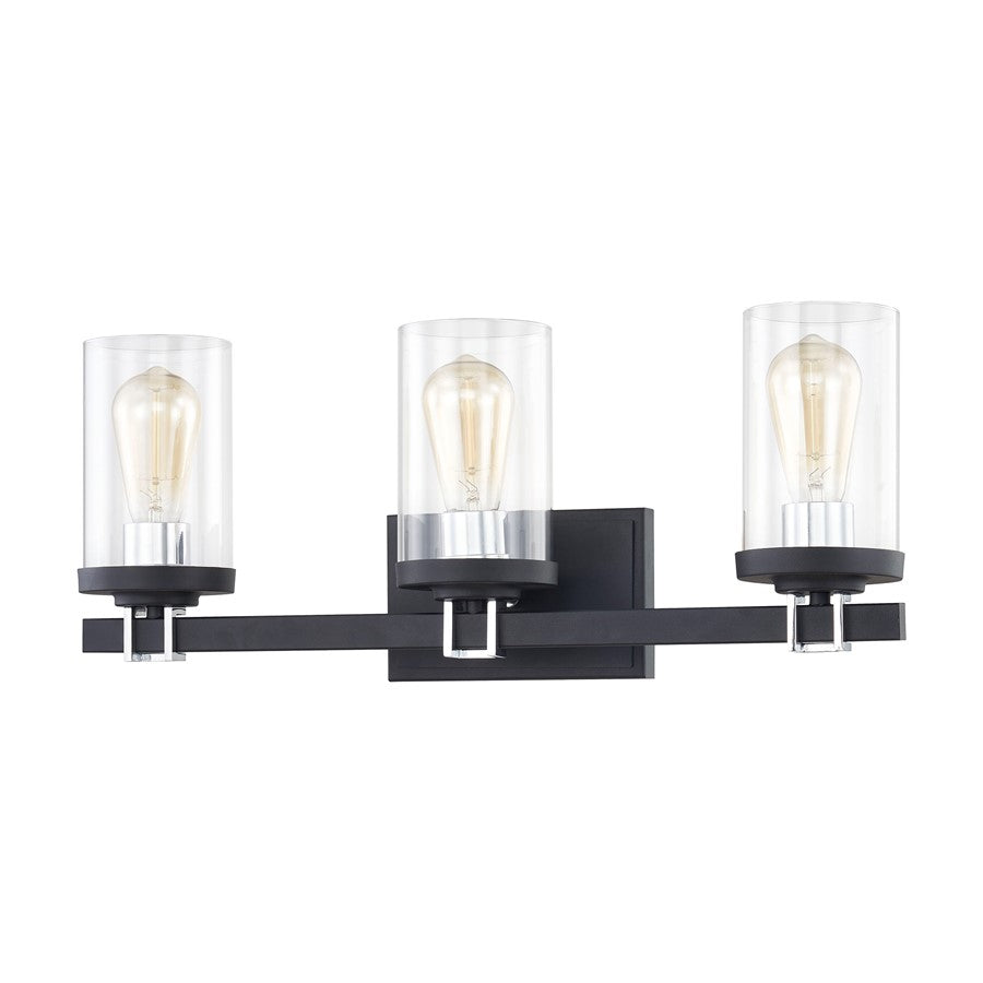 Atlas Lighting Holdfast 22in 3-Light Vanity Light | Transitional Charcoal and Polished Chrome with Clear Glass | Bathroom Vanity | Model WL11327-BK1