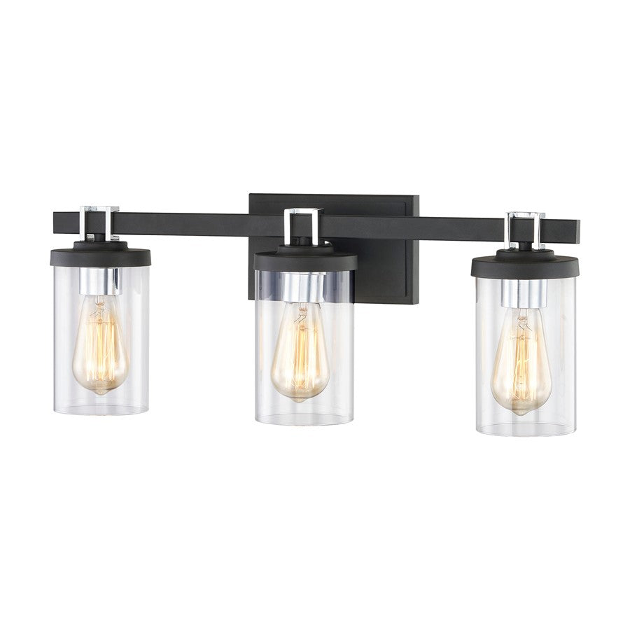 Atlas Lighting Holdfast 22in 3-Light Vanity Light | Transitional Charcoal and Polished Chrome with Clear Glass | Bathroom Vanity | Model WL11327-BK1