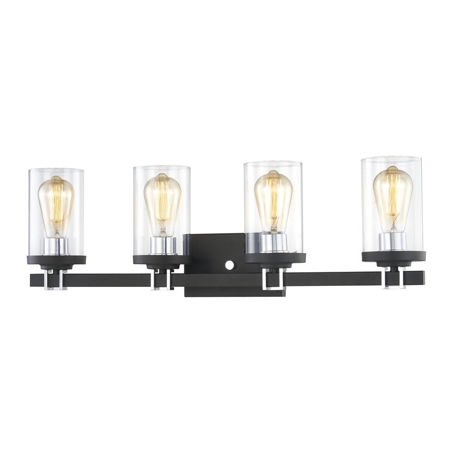 Atlas Lighting Holdfast 28in 4-Light Vanity Light | Transitional Charcoal and Polished Chrome with Clear Glass | Bathroom Vanity | Model WL11328-BK1