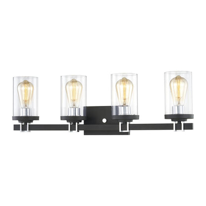 Atlas Lighting Holdfast 28in 4-Light Vanity Light | Transitional Charcoal and Polished Chrome with Clear Glass | Bathroom Vanity | Model WL11328-BK1