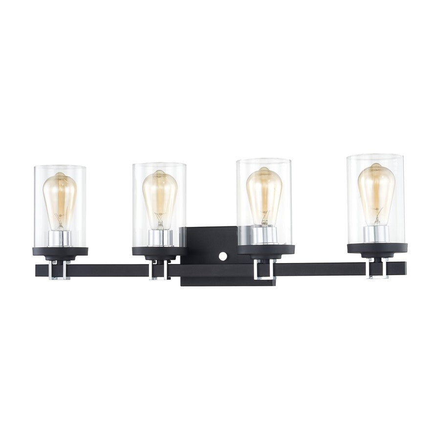 Atlas Lighting Holdfast 28in 4-Light Vanity Light | Transitional Charcoal and Polished Chrome with Clear Glass | Bathroom Vanity | Model WL11328-BK1