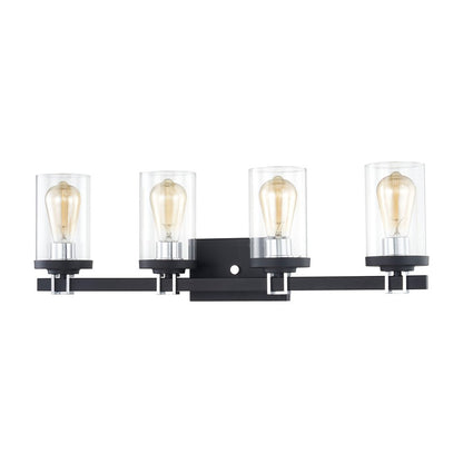 Atlas Lighting Holdfast 28in 4-Light Vanity Light | Transitional Charcoal and Polished Chrome with Clear Glass | Bathroom Vanity | Model WL11328-BK1