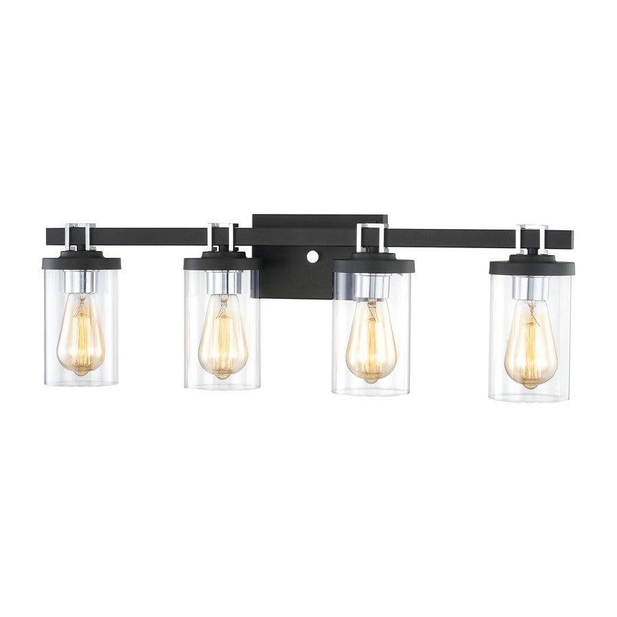 Atlas Lighting Holdfast 28in 4-Light Vanity Light | Transitional Charcoal and Polished Chrome with Clear Glass | Bathroom Vanity | Model WL11328-BK1