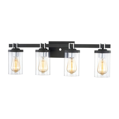 Atlas Lighting Holdfast 28in 4-Light Vanity Light | Transitional Charcoal and Polished Chrome with Clear Glass | Bathroom Vanity | Model WL11328-BK1