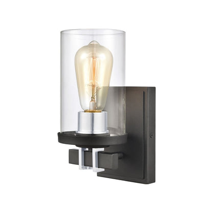 Atlas Lighting Holdfast 9in 1-Light Wall Sconce | Transitional Charcoal and Polished Chrome with Clear Glass | Bathroom Vanity | Model WL11329-BK1