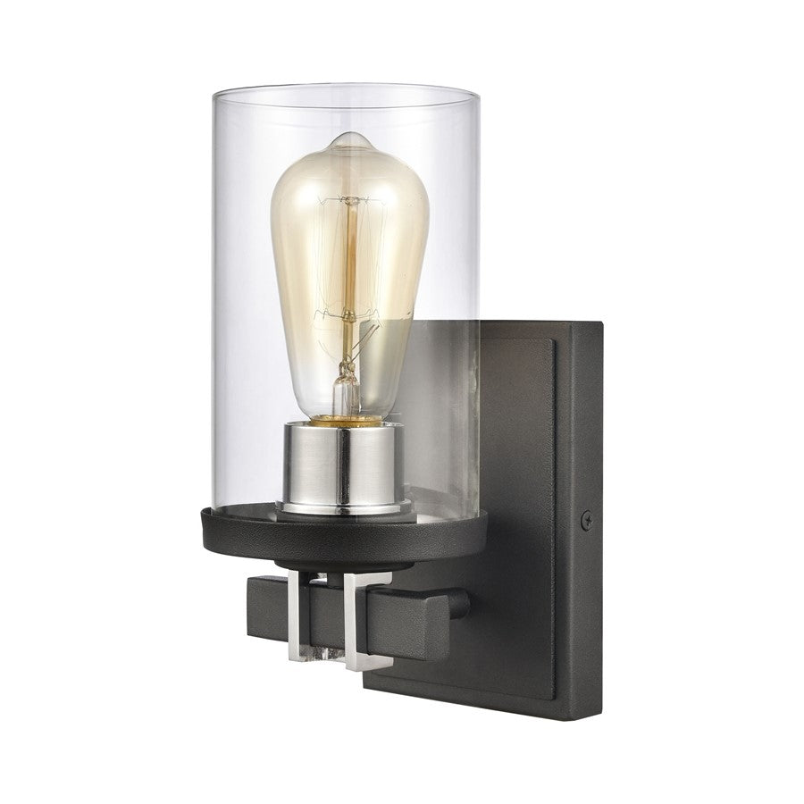 Atlas Lighting Holdfast 9in 1-Light Wall Sconce | Transitional Charcoal and Polished Chrome with Clear Glass | Bathroom Vanity | Model WL11329-BK1