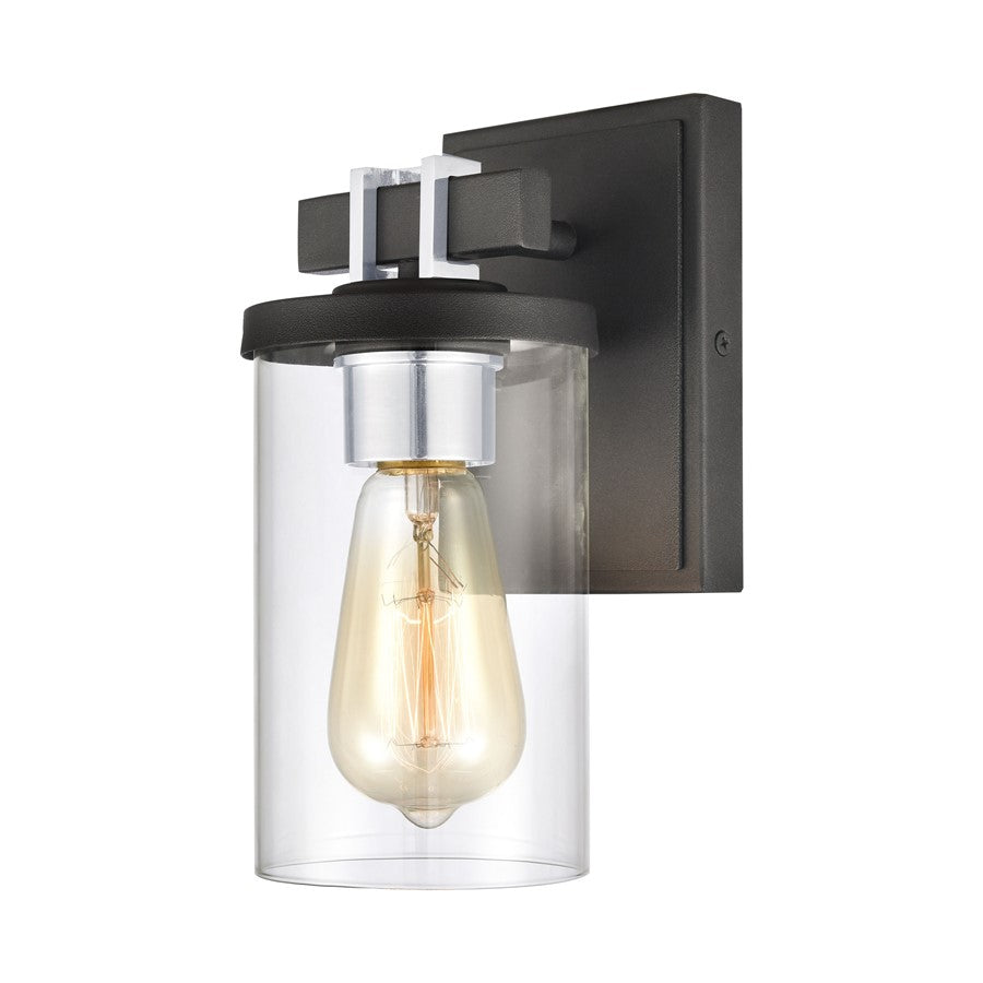Atlas Lighting Holdfast 9in 1-Light Wall Sconce | Transitional Charcoal and Polished Chrome with Clear Glass | Bathroom Vanity | Model WL11329-BK1