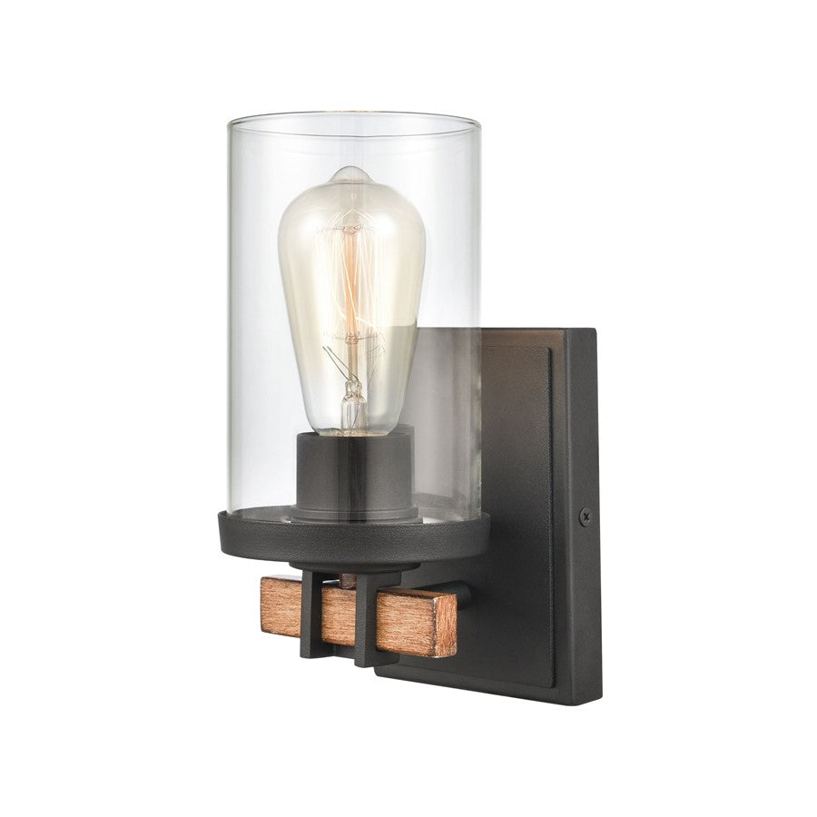 Atlas Lighting Holdfast 9in 1-Light Wall Sconce | Transitional Charcoal and Beechwood with Clear Glass | Bathroom Vanity | Model WL11329-BK2