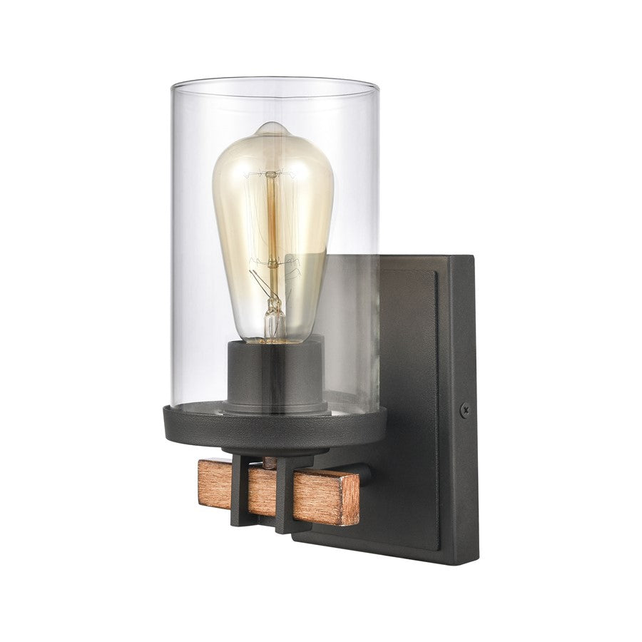 Atlas Lighting Holdfast 9in 1-Light Wall Sconce | Transitional Charcoal and Beechwood with Clear Glass | Bathroom Vanity | Model WL11329-BK2