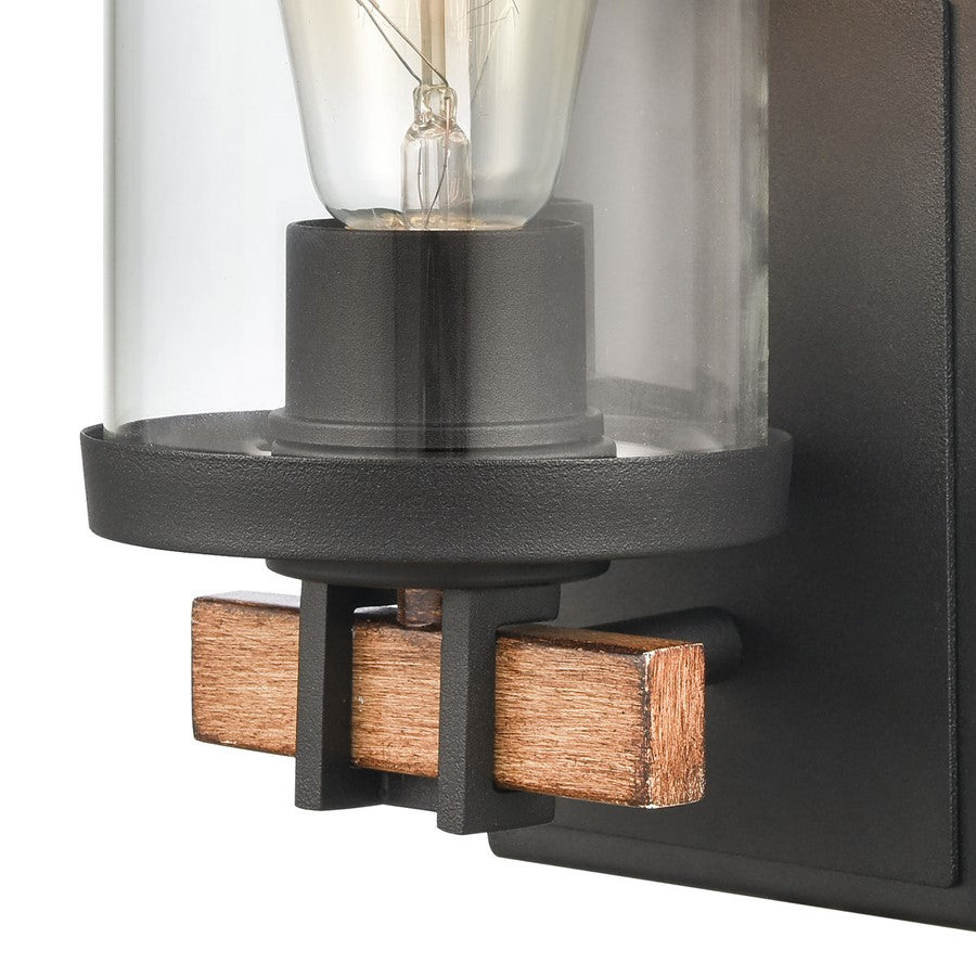 Atlas Lighting Holdfast 9in 1-Light Wall Sconce | Transitional Charcoal and Beechwood with Clear Glass | Bathroom Vanity | Model WL11329-BK2