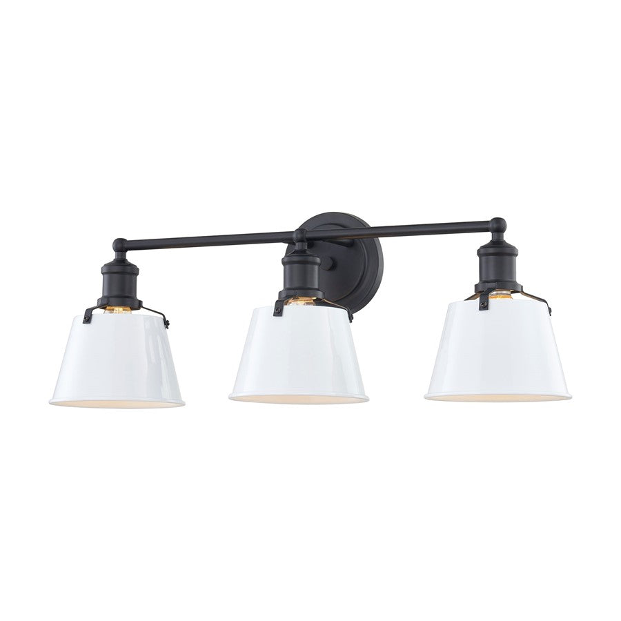 Atlas Lighting Holgate 24in 3-Light Vanity Light | Traditional Enamel White and Charcoal Metal | Bathroom & Kitchen Vanity | Model WL11330-WH