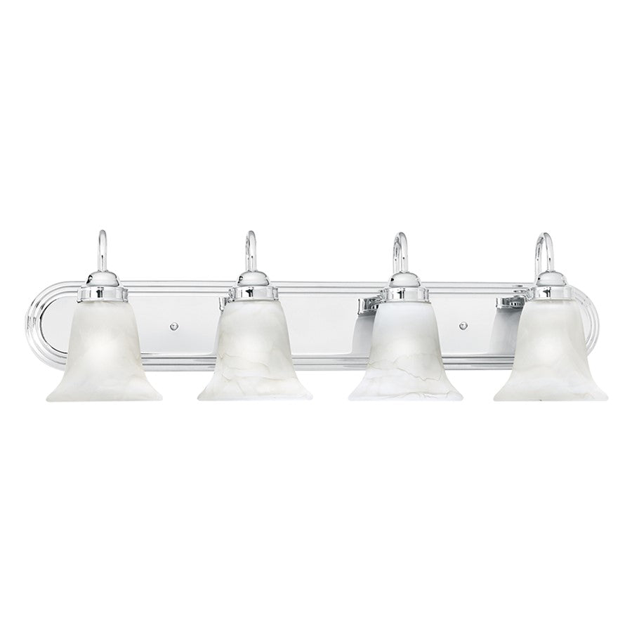 Atlas Lighting Homestead 30in 4-Light Vanity Light | Traditional Chrome and White Alabaster Glass | Bathroom Vanity | Model WL11334-CH