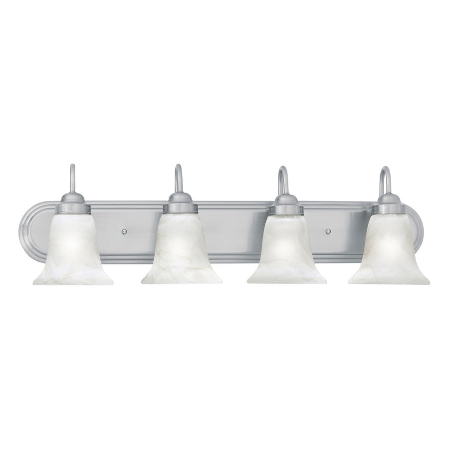 Atlas Lighting Homestead 30in 4-Light Vanity Light | Traditional Brushed Nickel and White Alabaster Glass | Bathroom Vanity | Model WL11334-NK