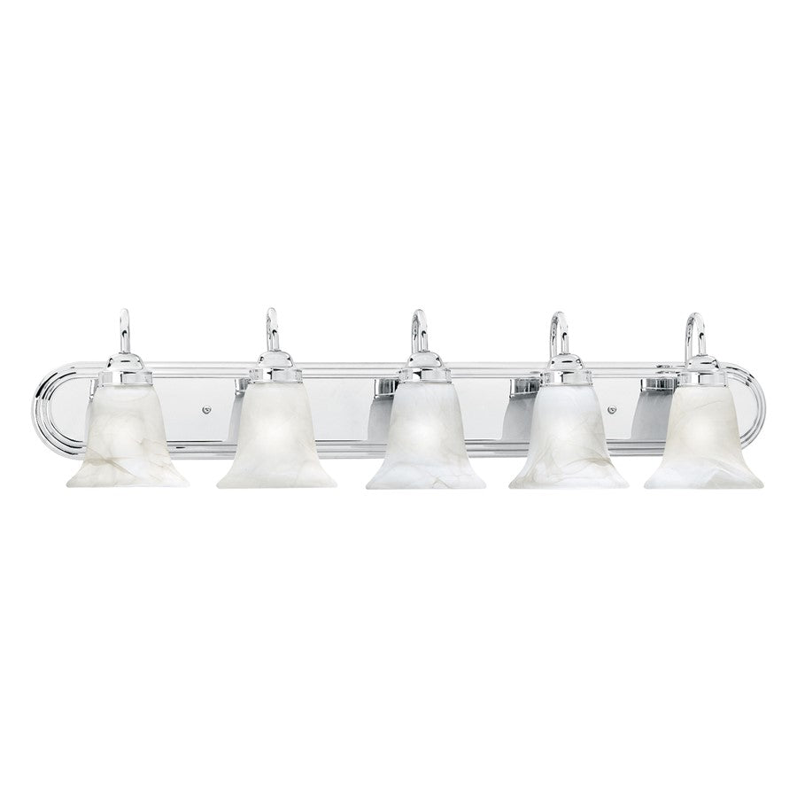 Atlas Lighting Homestead 36in 5-Light Vanity Light | Traditional Chrome and White Alabaster Glass | Bathroom Vanity | Model WL11335-CH