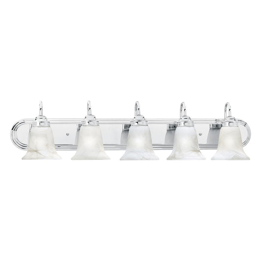 Atlas Lighting Homestead 36in 5-Light Vanity Light | Traditional Chrome and White Alabaster Glass | Bathroom Vanity | Model WL11335-CH