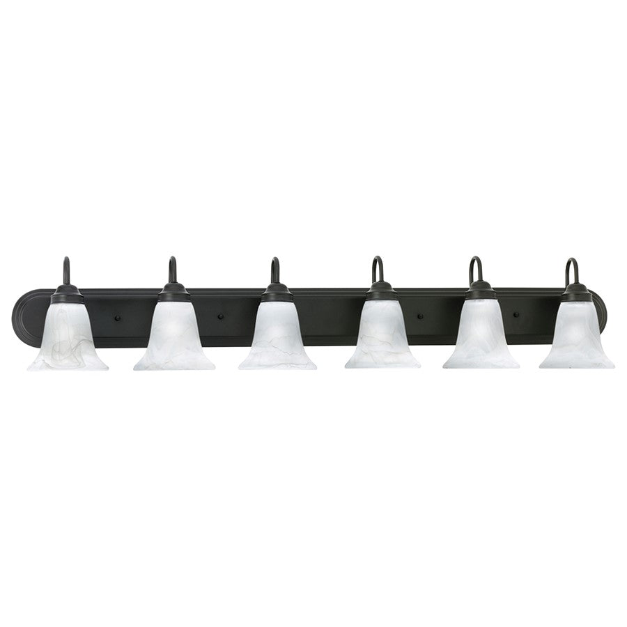 Atlas Lighting Homestead 48in 6-Light Vanity Light | Traditional Painted Bronze and White Alabaster Glass | Bathroom Vanity | Model WL11336-BZ