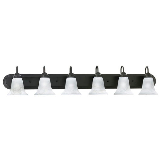 Atlas Lighting Homestead 48in 6-Light Vanity Light | Traditional Painted Bronze and White Alabaster Glass | Bathroom Vanity | Model WL11336-BZ