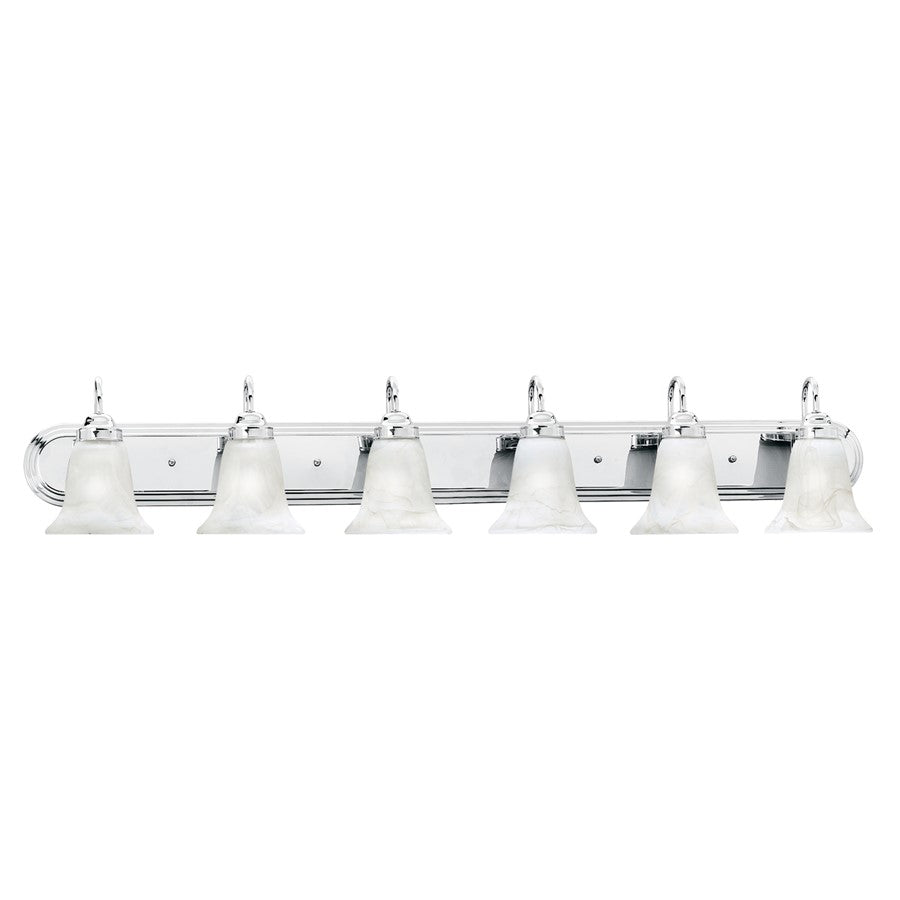 Atlas Lighting Homestead 48in 6-Light Vanity Light | Traditional Chrome and White Alabaster Glass | Bathroom Vanity | Model WL11336-CH