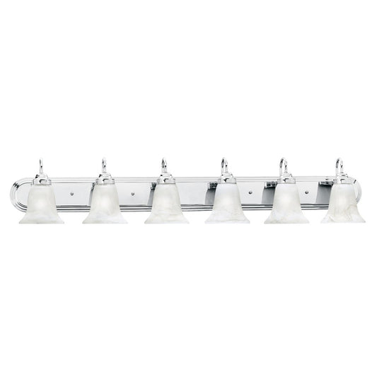 Atlas Lighting Homestead 48in 6-Light Vanity Light | Traditional Chrome and White Alabaster Glass | Bathroom Vanity | Model WL11336-CH