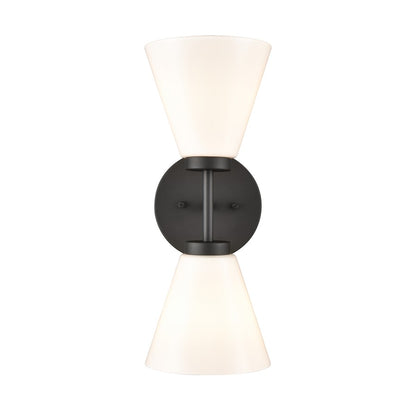 Atlas Lighting Houghton 15in 2-Light Vanity Light | Modern Matte Black and White Opal Glass | Bathroom Vanity | 6 x 7.5 x 15 in | Model WL11338-BK