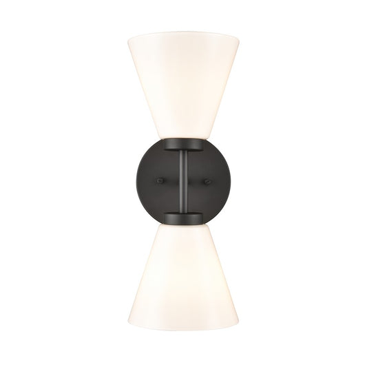 Atlas Lighting Houghton 15in 2-Light Vanity Light | Modern Matte Black and White Opal Glass | Bathroom Vanity | 6 x 7.5 x 15 in | Model WL11338-BK