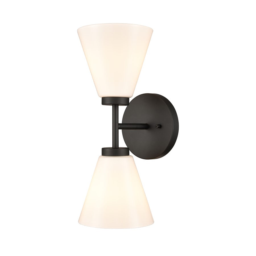 Atlas Lighting Houghton 15in 2-Light Vanity Light | Modern Matte Black and White Opal Glass | Bathroom Vanity | 6 x 7.5 x 15 in | Model WL11338-BK
