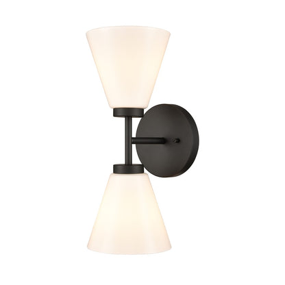 Atlas Lighting Houghton 15in 2-Light Vanity Light | Modern Matte Black and White Opal Glass | Bathroom Vanity | 6 x 7.5 x 15 in | Model WL11338-BK