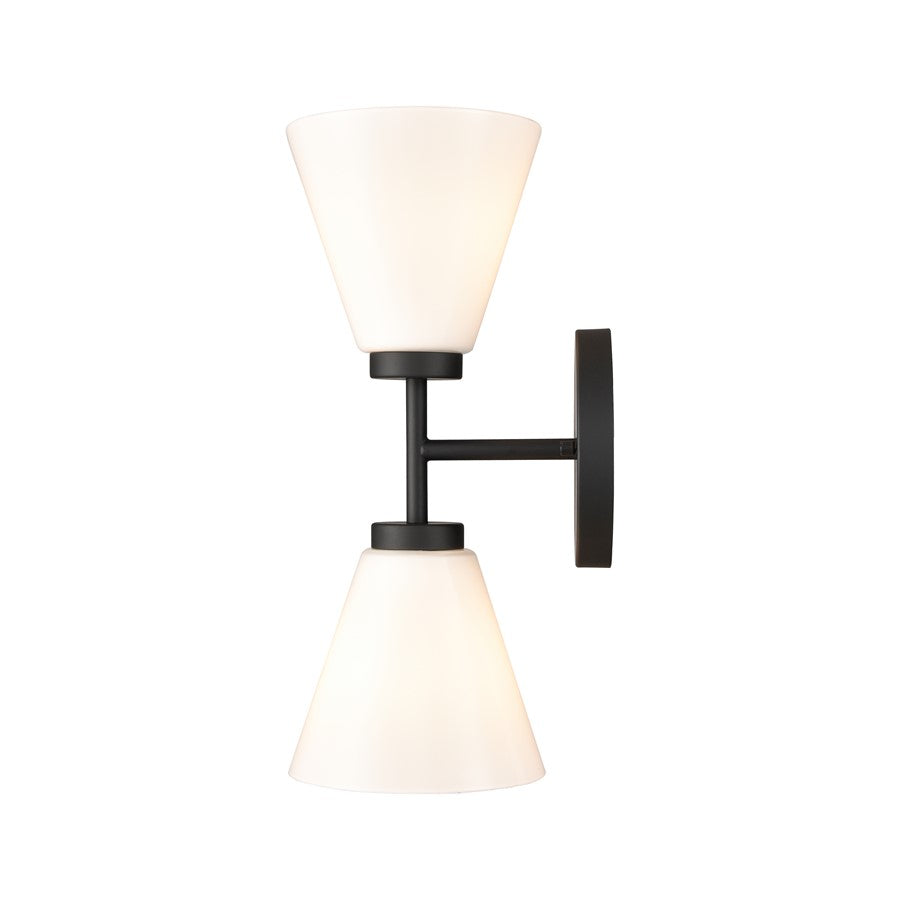 Atlas Lighting Houghton 15in 2-Light Vanity Light | Modern Matte Black and White Opal Glass | Bathroom Vanity | 6 x 7.5 x 15 in | Model WL11338-BK