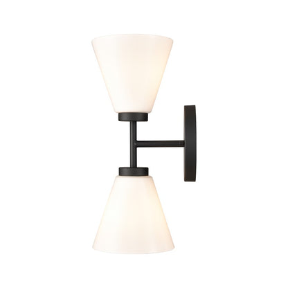 Atlas Lighting Houghton 15in 2-Light Vanity Light | Modern Matte Black and White Opal Glass | Bathroom Vanity | 6 x 7.5 x 15 in | Model WL11338-BK