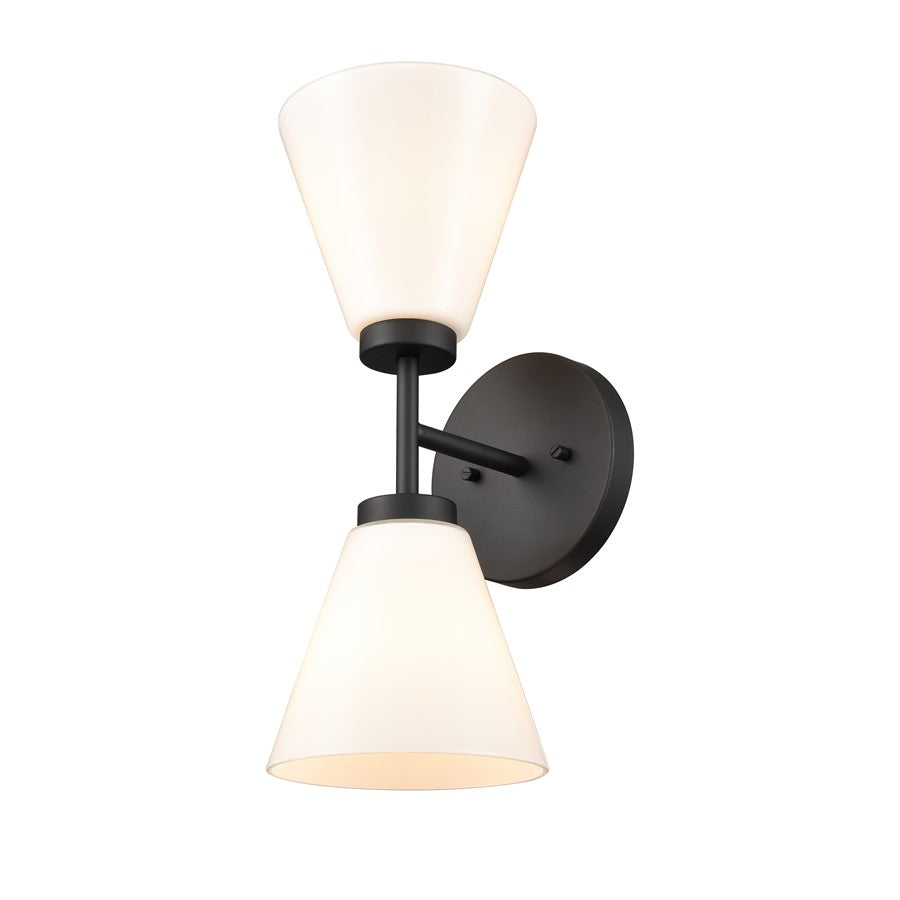 Atlas Lighting Houghton 15in 2-Light Vanity Light | Modern Matte Black and White Opal Glass | Bathroom Vanity | 6 x 7.5 x 15 in | Model WL11338-BK